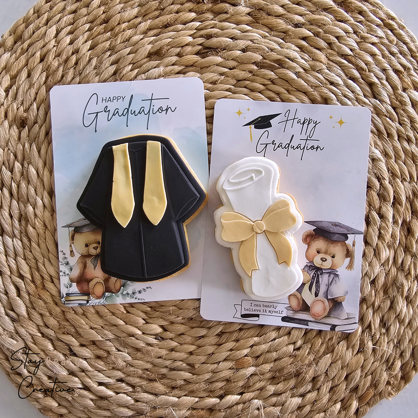 [Food Safe] Graduation Bear - Double Sided Designs - Vertical Cookie Cards - 25 Pack