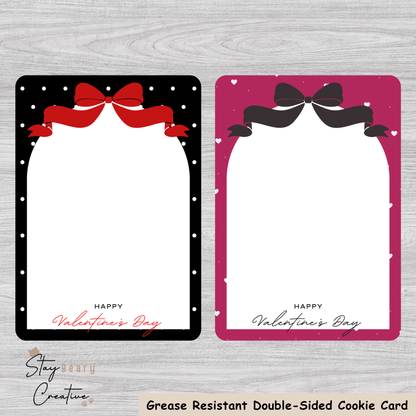 [Food Safe] Happy Valentine's Day - Hearts and Dots - Double Sided Designs - Vertical Cookie Cards - 25 Pack