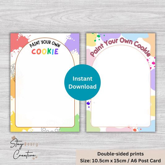 [DIGITAL] Paint Your Own - Colourful Blobs - Double Sided Designs - Cookie Cards - 10.5cm x 15cm - A6/Post Card