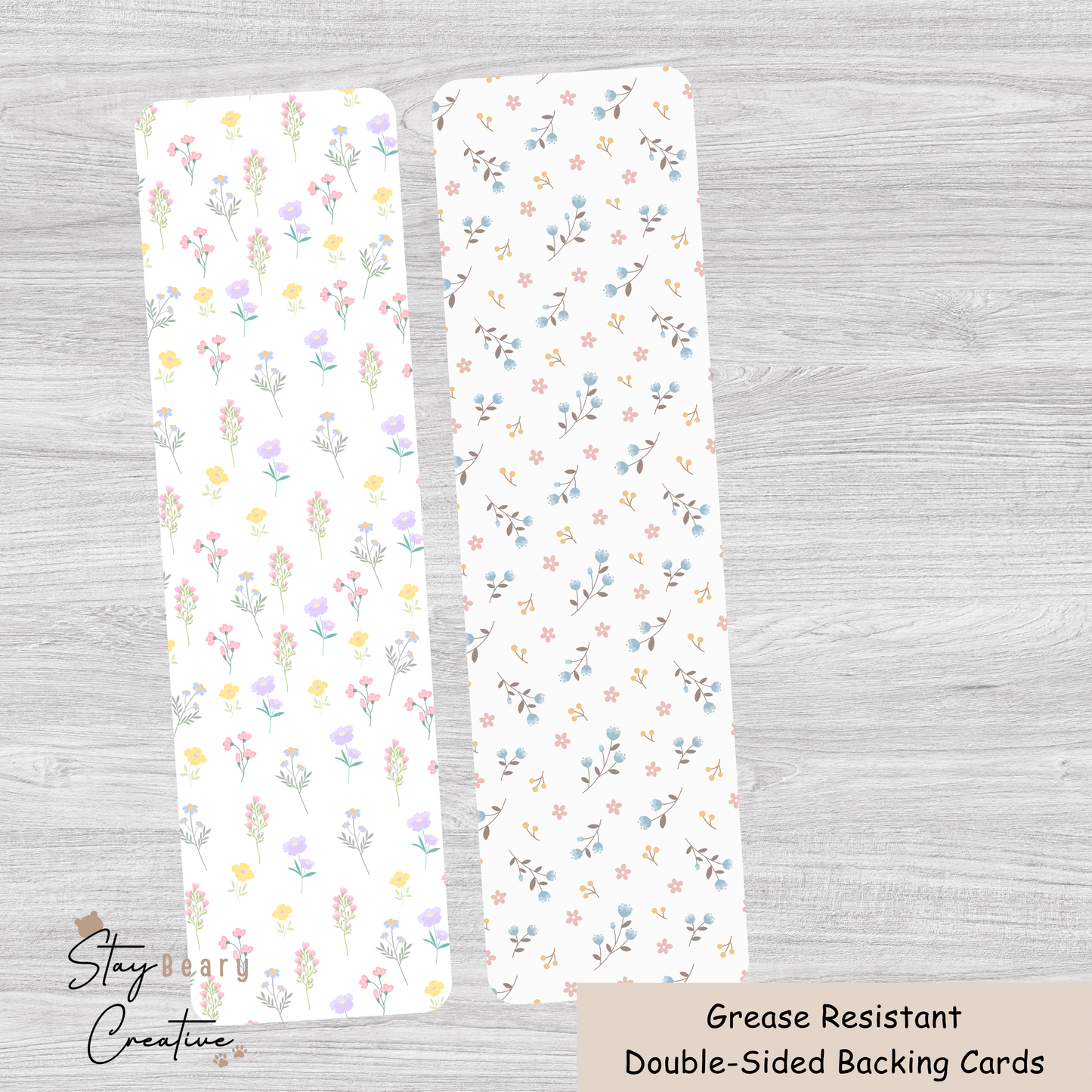 [Food Safe] Floral Pattern - Double Sided Designs - Backing Cards - 25 Pack