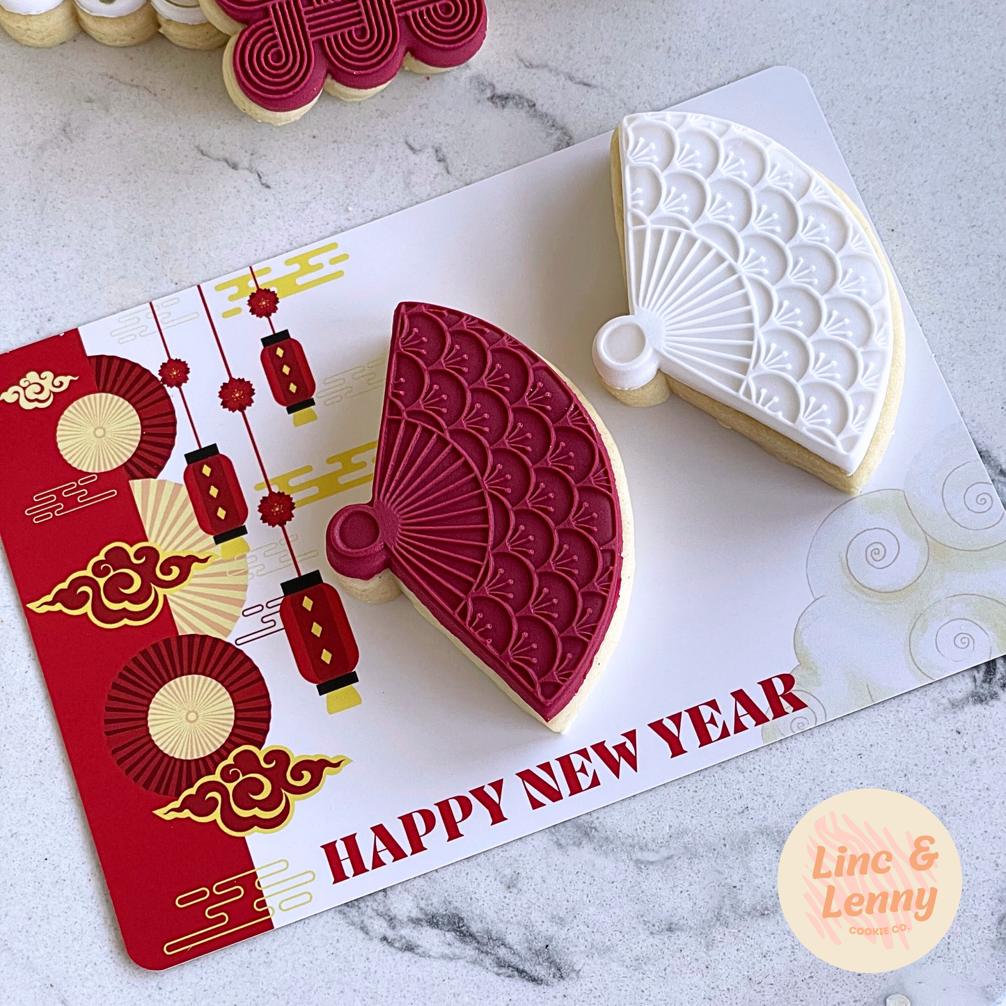 [Food Safe] Happy Lunar New Year - Double Sided Designs - Horizontal Cookie Cards - 25 Pack