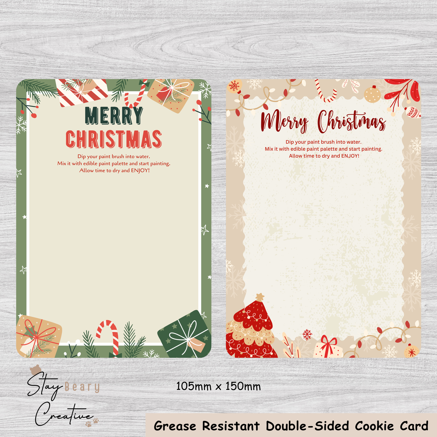 [Food Safe] Christmas Paint Your Own - Double Sided Designs - Vertical Cookie Cards - 25 Pack