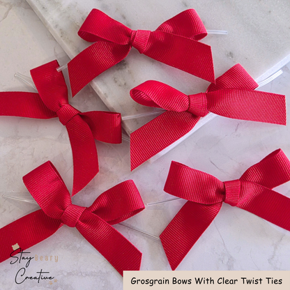 Red Grosgrain Bows With Clear Twist Ties - Pack of 25