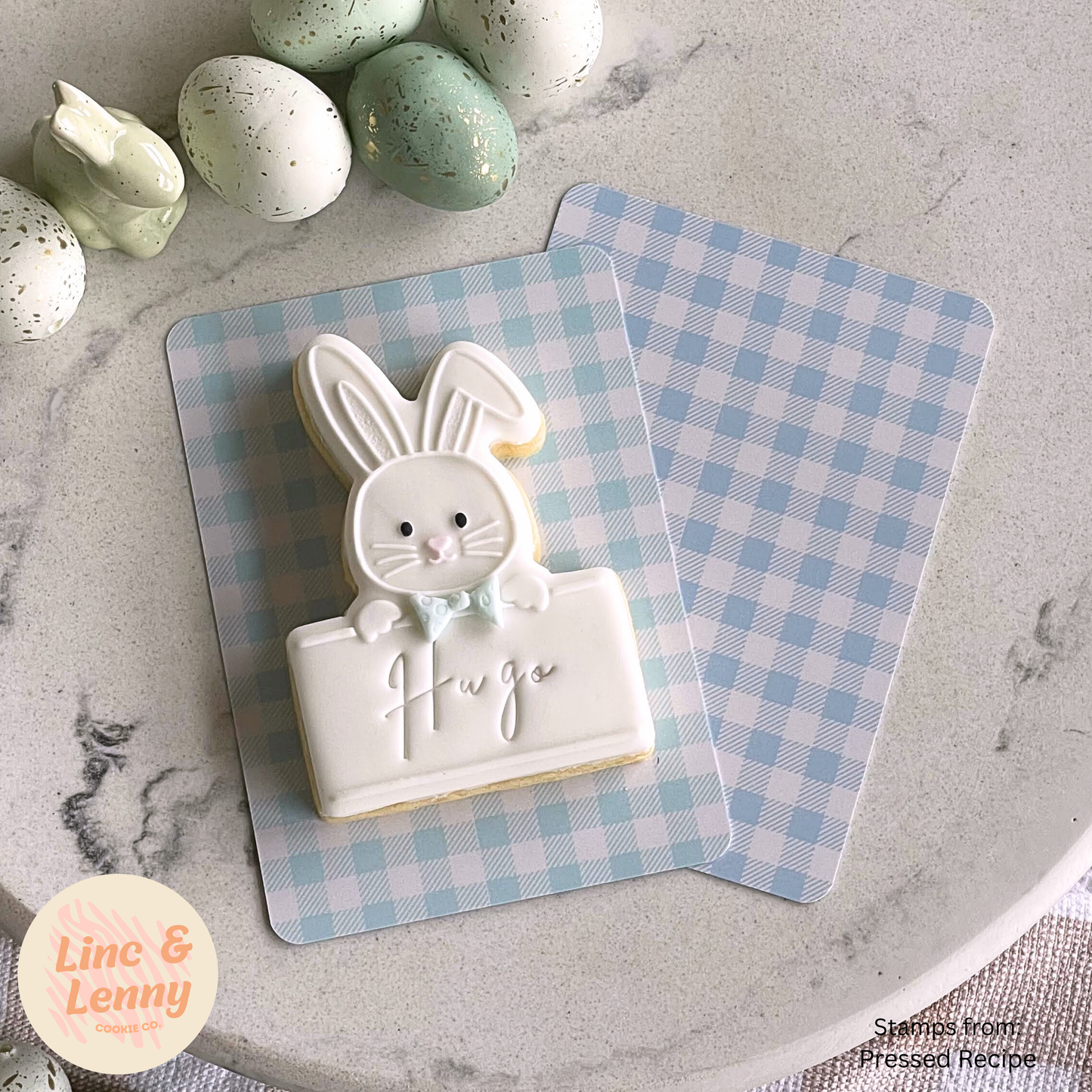 [Food Safe] Blue or Cyan Gingham - Double Sided Designs - Backing Cards - 25 Pack
