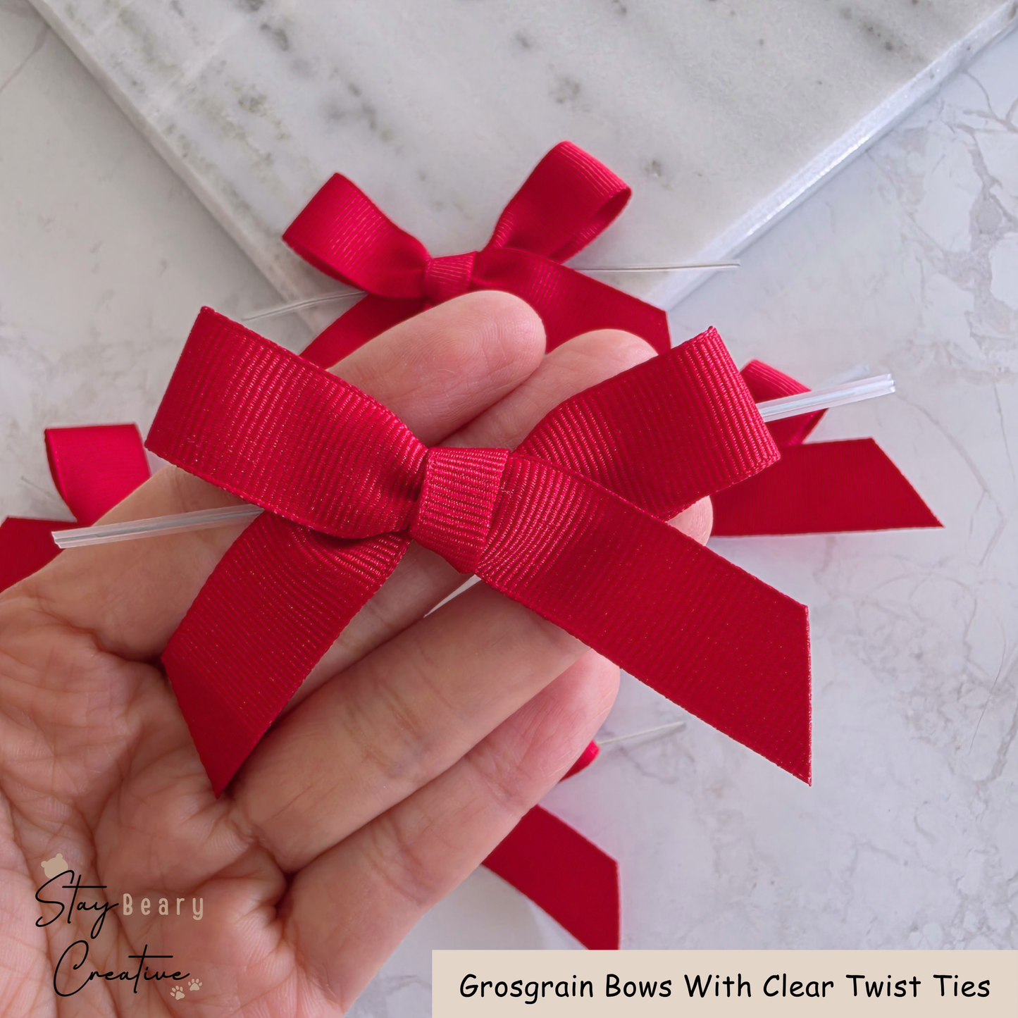 Red Grosgrain Bows With Clear Twist Ties - Pack of 25