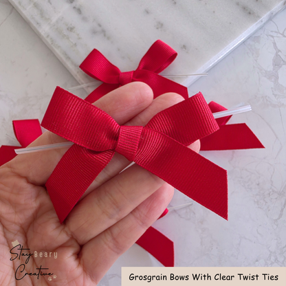 Red Grosgrain Bows With Clear Twist Ties - Pack of 25