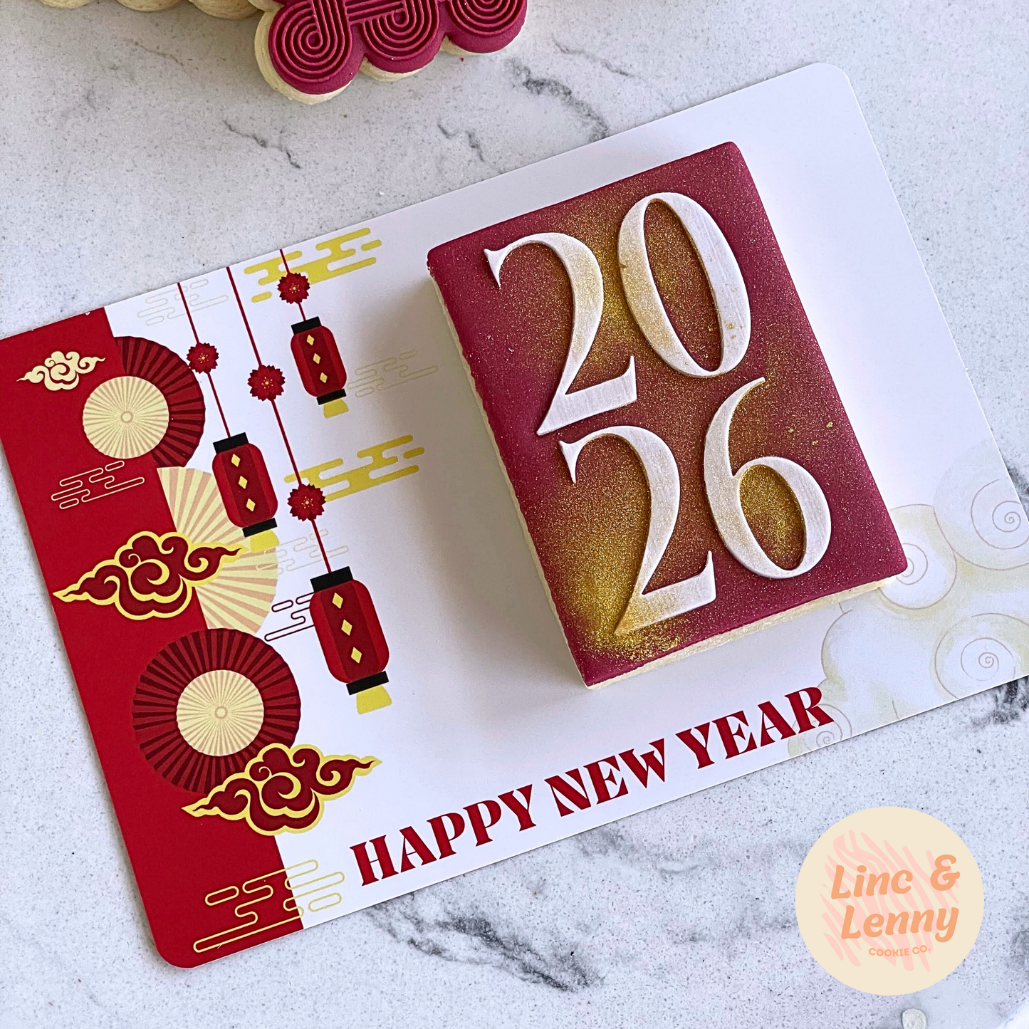 [Food Safe] Happy Lunar New Year - Double Sided Designs - Horizontal Cookie Cards - 25 Pack