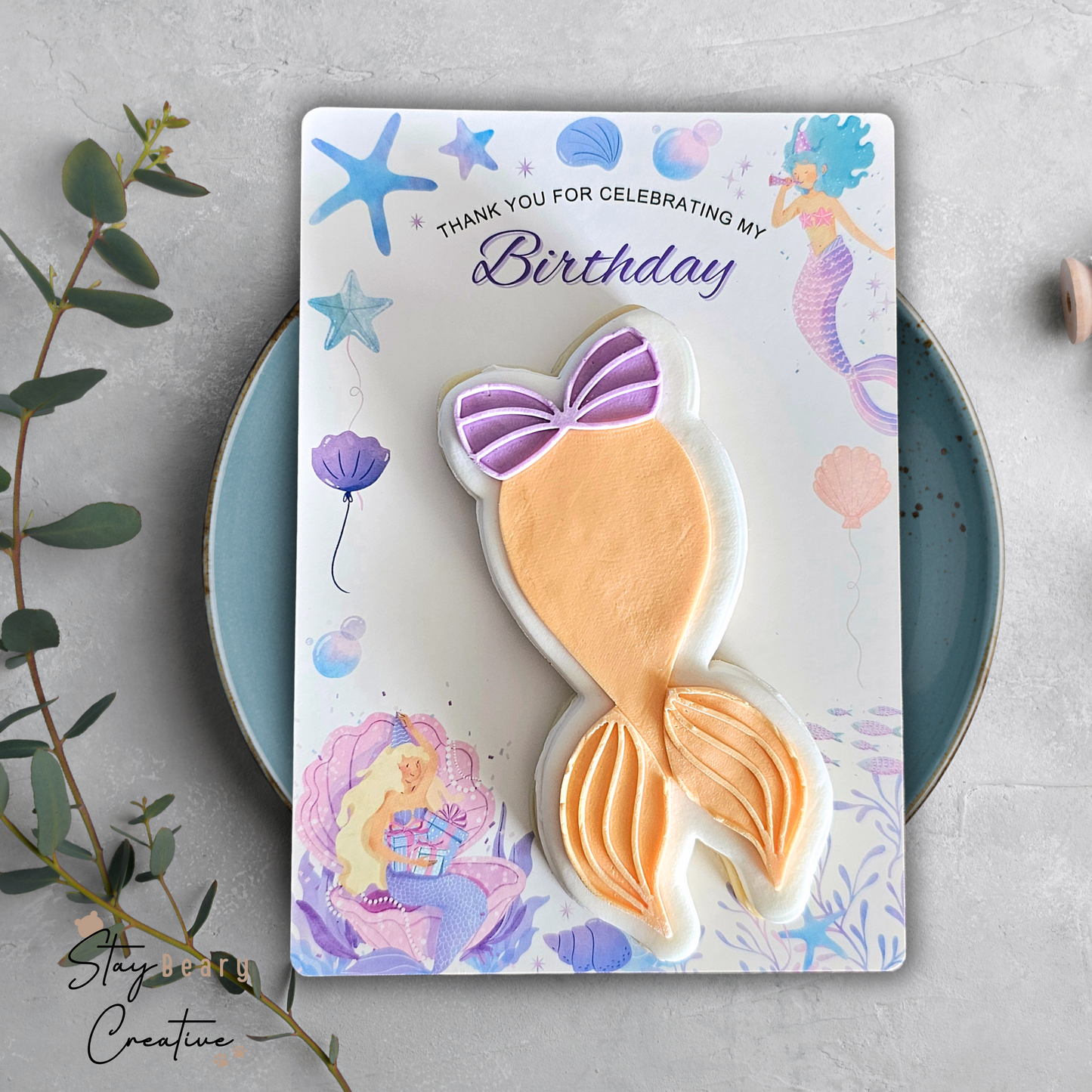 [Food Safe] Mermaid - Happy Birthday - Thank You - Double Sided Designs - Vertical Cookie Cards - 25 Pack