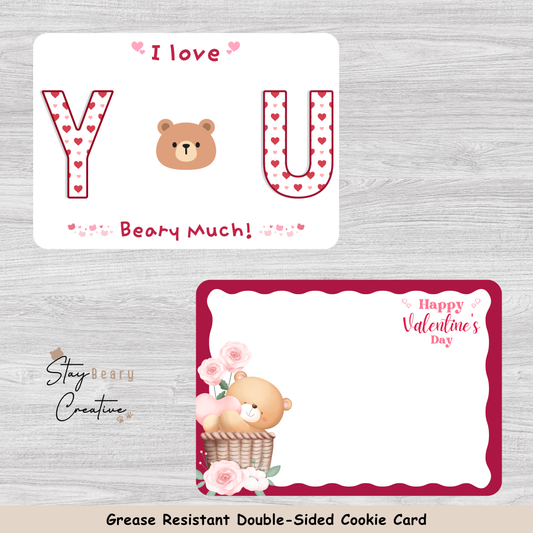 [Food Safe] I Love You Beary Much - Bear Valentine - Double Sided Designs - Horizontal Cookie Cards - 25 Pack