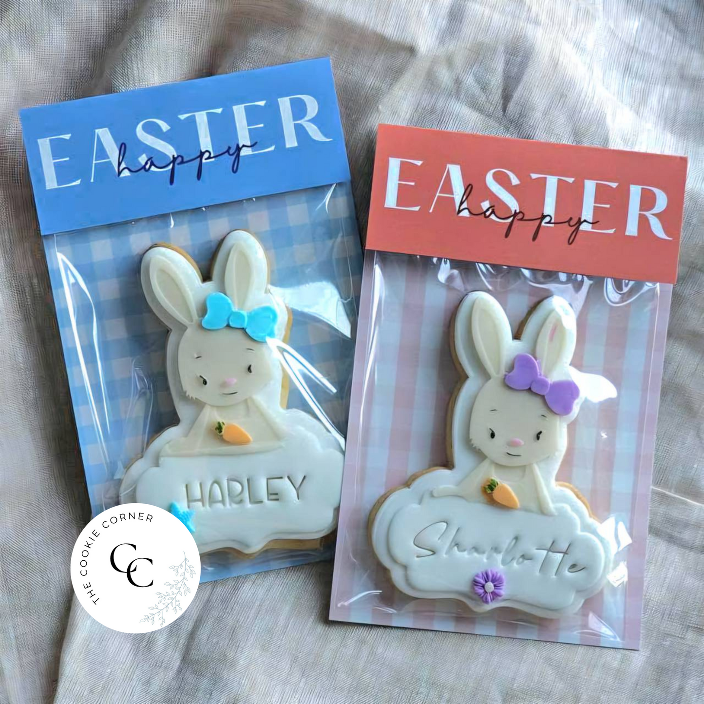 [Printing Samples] Easter Blue & Orange Gingham - Folded Bag Toppers - 25 Pack