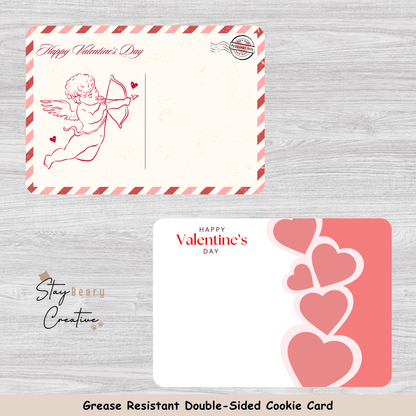 [Food Safe] Happy Valentine's Day - Cupid - Double Sided Designs - Horizontal Cookie Cards - 25 Pack