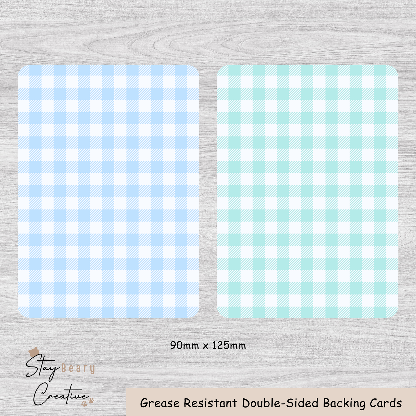 [Food Safe] Blue or Cyan Gingham - Double Sided Designs - Backing Cards - 25 Pack