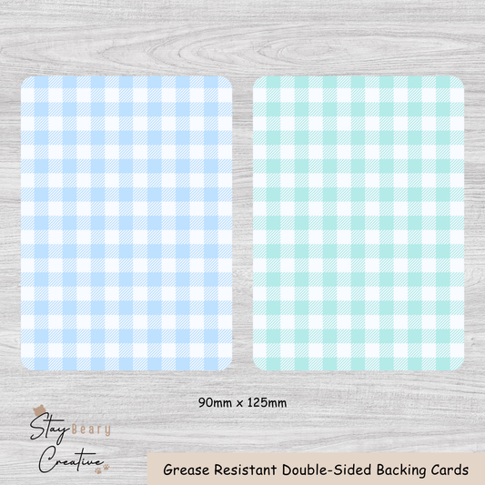[Food Safe] Blue or Cyan Gingham - Double Sided Designs - Backing Cards - 25 Pack