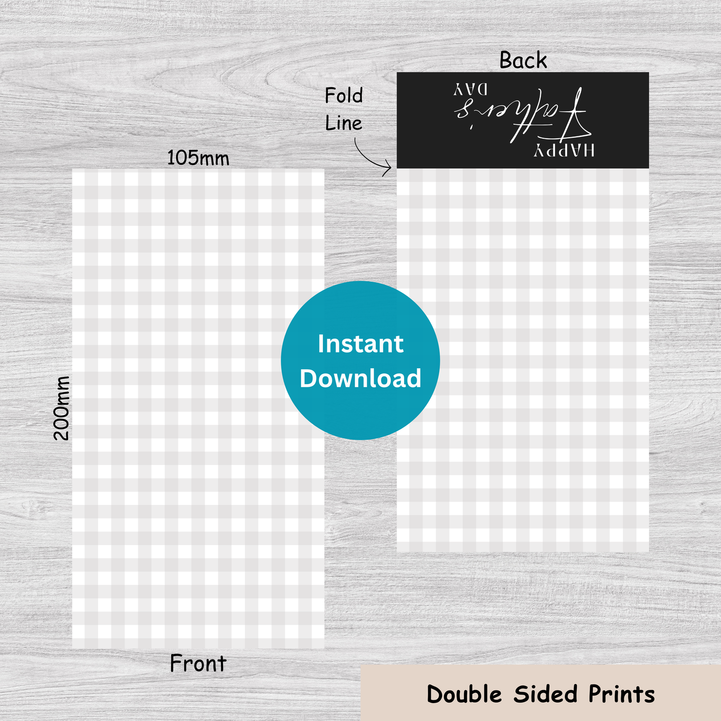 [DIGITAL] Happy Father's Day - Black/Grey Gingham - Double Sided Designs - Folded Bag Toppers