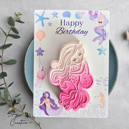 [Food Safe] Mermaid - Happy Birthday - Thank You - Double Sided Designs - Vertical Cookie Cards - 25 Pack