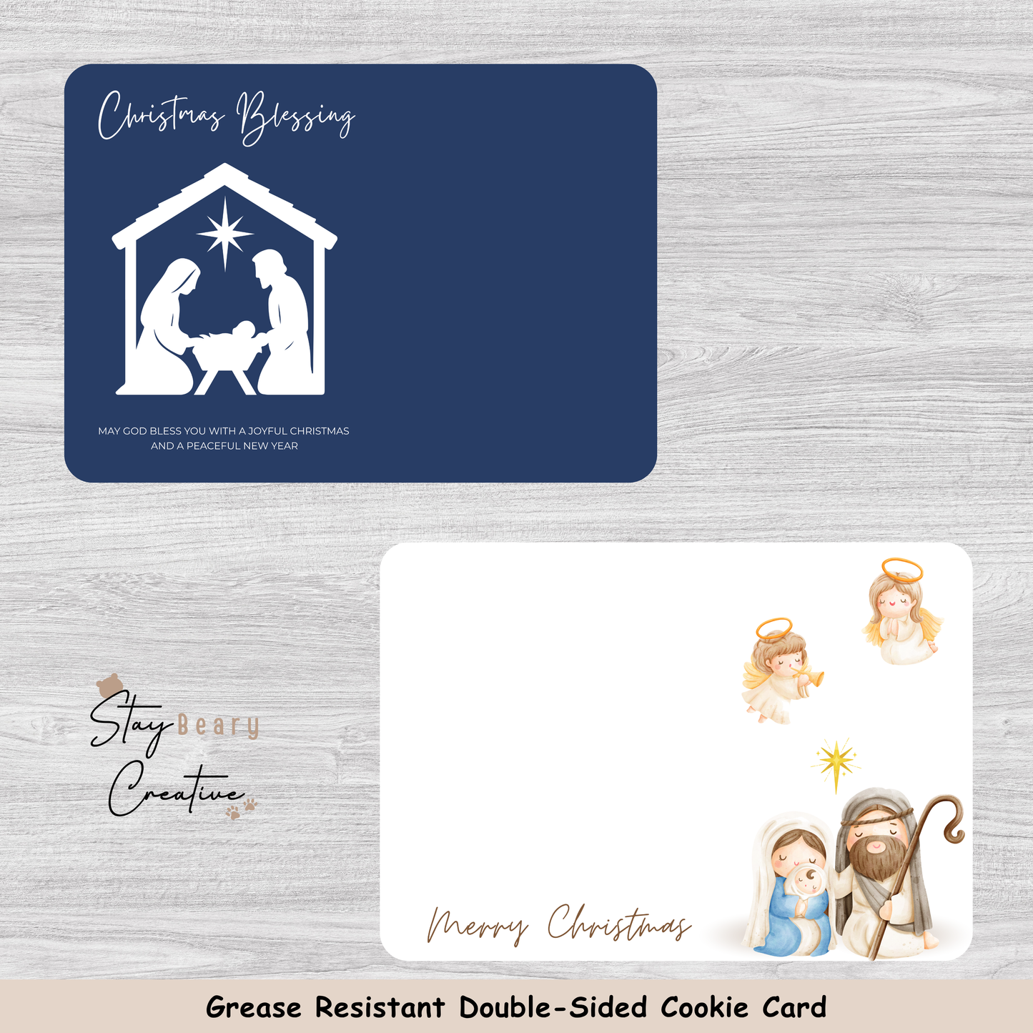 [Food Safe] Christmas Blessing - Nativity - Double Sided Designs - Horizontal Cookie Cards - 25 Pack