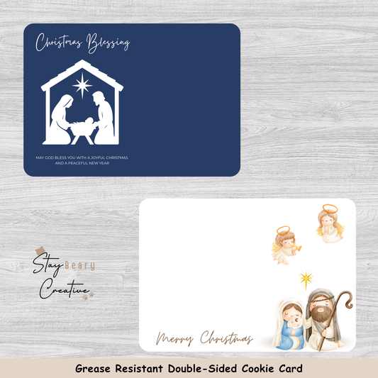 [Food Safe] Christmas Blessing - Nativity - Double Sided Designs - Horizontal Cookie Cards - 25 Pack