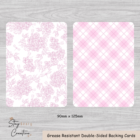 [Food Safe] Pink Floral or Tartan - Double Sided Designs - Backing Cards - 25 Pack