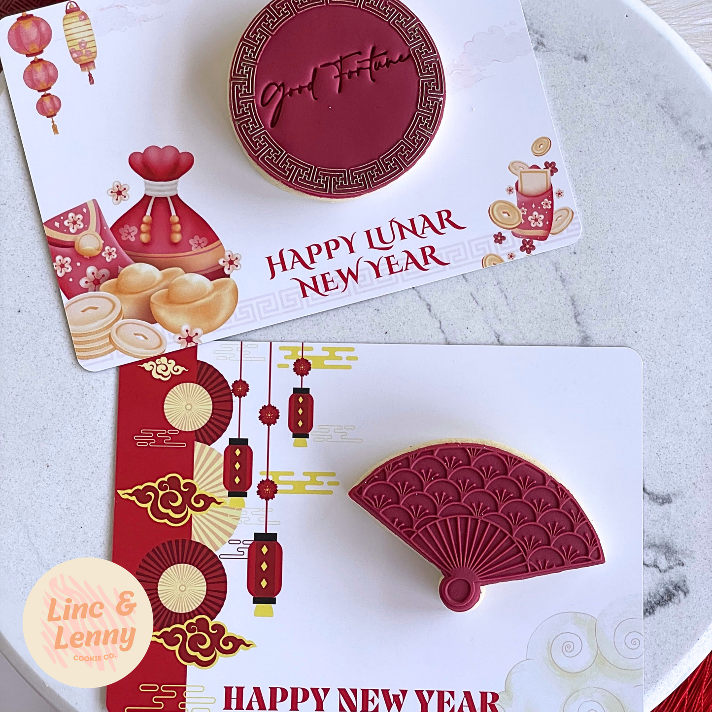 [Food Safe] Happy Lunar New Year - Double Sided Designs - Horizontal Cookie Cards - 25 Pack