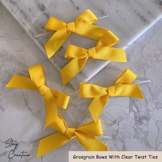Yellow Grosgrain Bows With Clear Twist Ties - Pack of 25