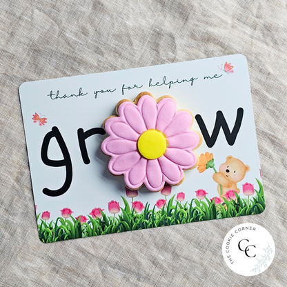 [Food Safe] Thank You For Helping Me Grow - Flower Background - Double Sided Designs - Horizontal Cookie Cards - 25 Pack