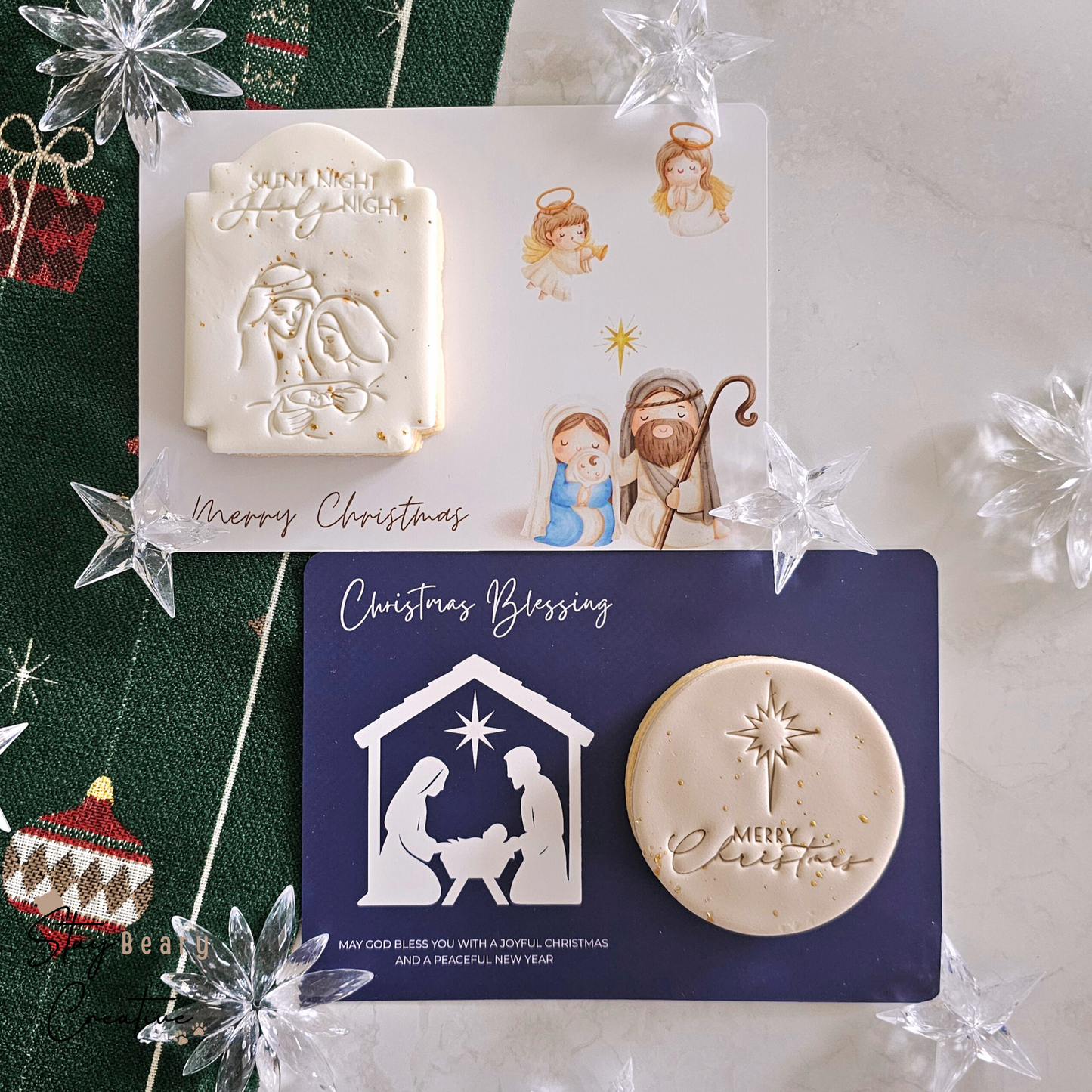 [Food Safe] Christmas Blessing - Nativity - Double Sided Designs - Horizontal Cookie Cards - 25 Pack