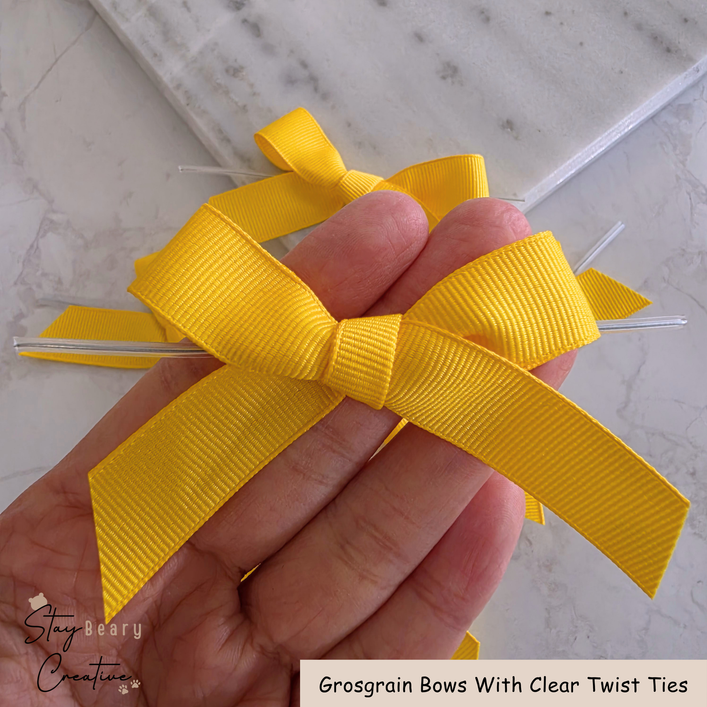 Yellow Grosgrain Bows With Clear Twist Ties - Pack of 25