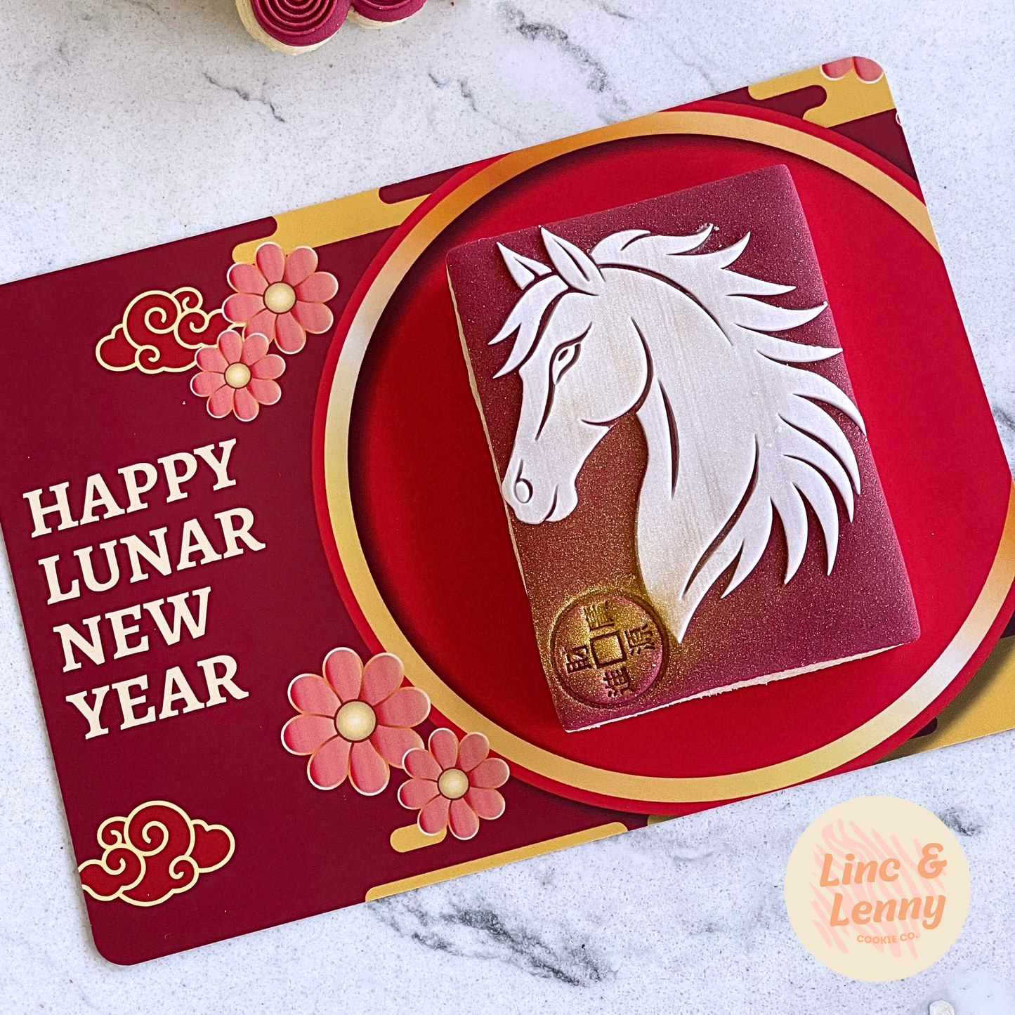 [Food Safe] Happy Lunar New Year - Double Sided Designs - Horizontal Cookie Cards - 25 Pack
