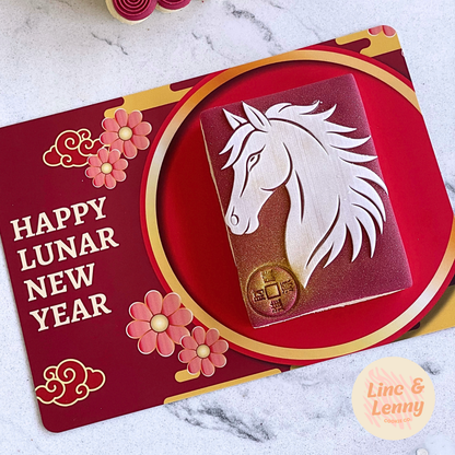 [Food Safe] Happy Lunar New Year - Double Sided Designs - Horizontal Cookie Cards - 25 Pack