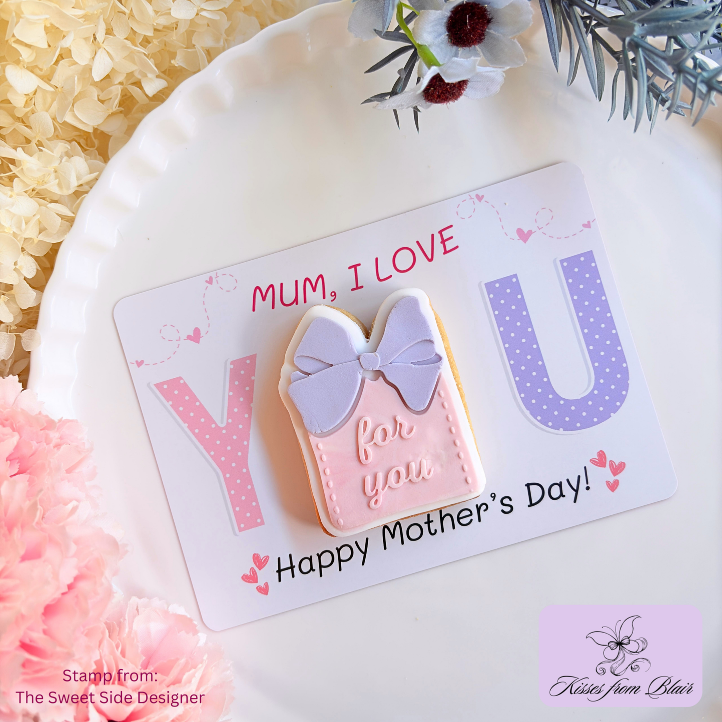 [Food Safe] Mum, I Love YOU - Pink Dot Pattern - Double Sided Designs - Horizontal Cookie Cards - 25 Pack