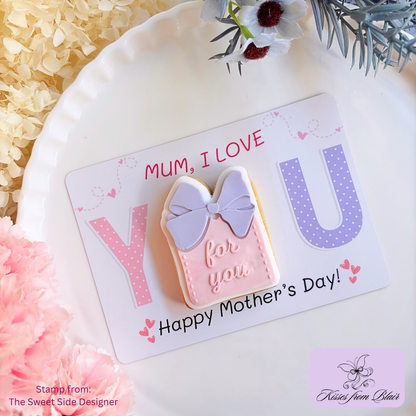[Food Safe] Mum, I Love YOU - Pink Dot Pattern - Double Sided Designs - Horizontal Cookie Cards - 25 Pack