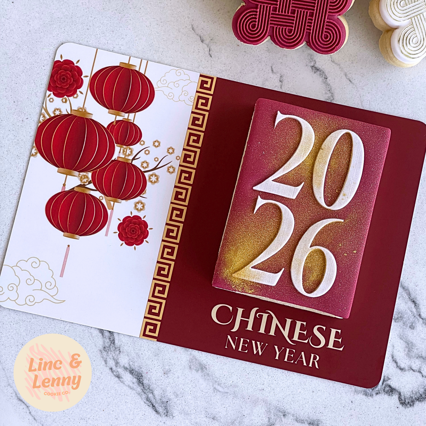 [Food Safe] Happy Lunar New Year - Lantern - Double Sided Designs - Horizontal Cookie Cards - 25 Pack