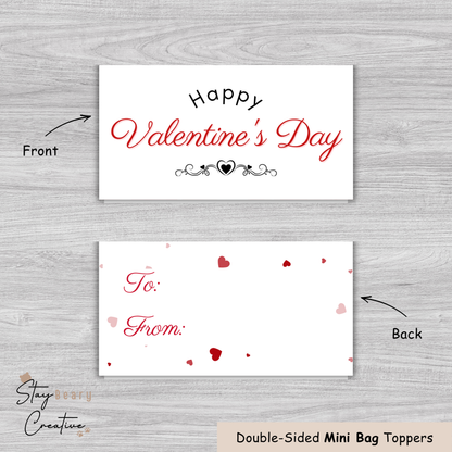 [Food Safe] Happy Valentine's Day - All You Need Is Love -  Double Sided Designs - Mini Bag Toppers - 25 Pack