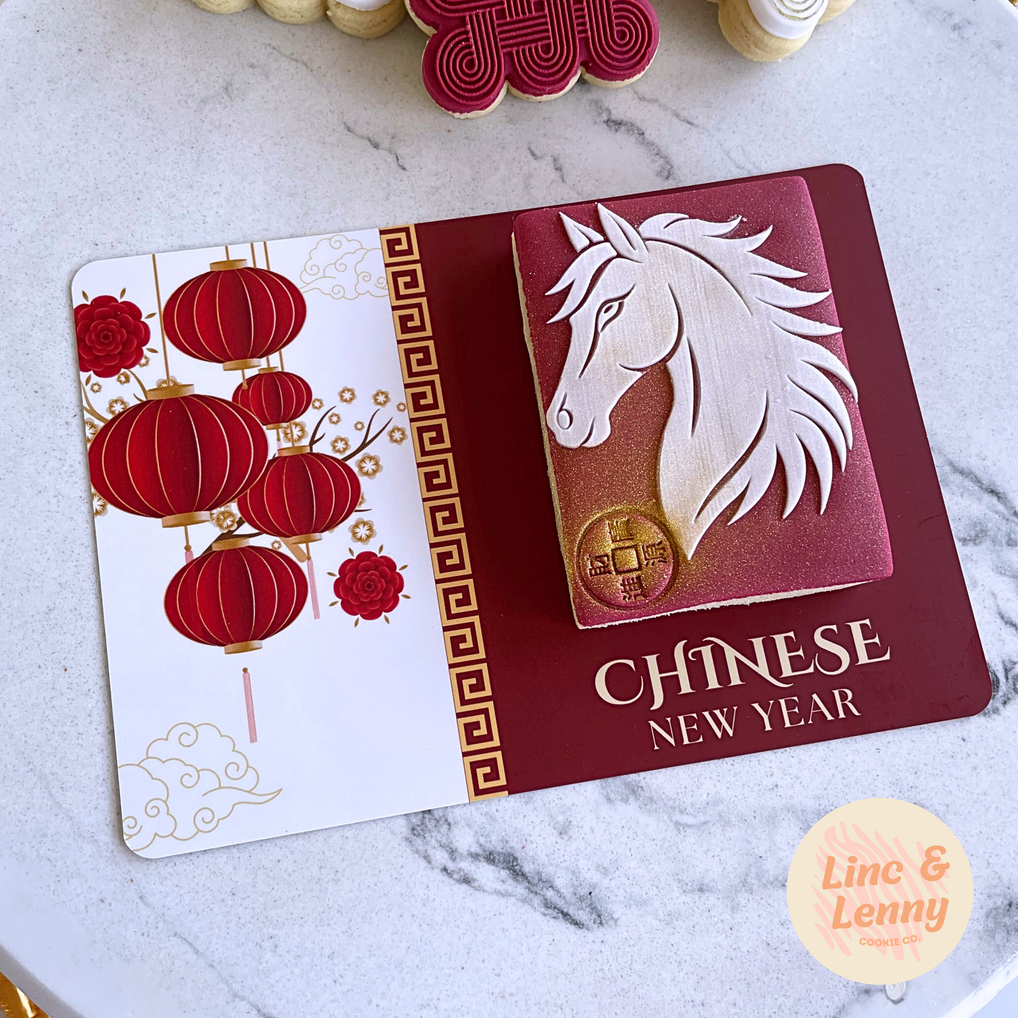 [Food Safe] Happy Lunar New Year - Lantern - Double Sided Designs - Horizontal Cookie Cards - 25 Pack