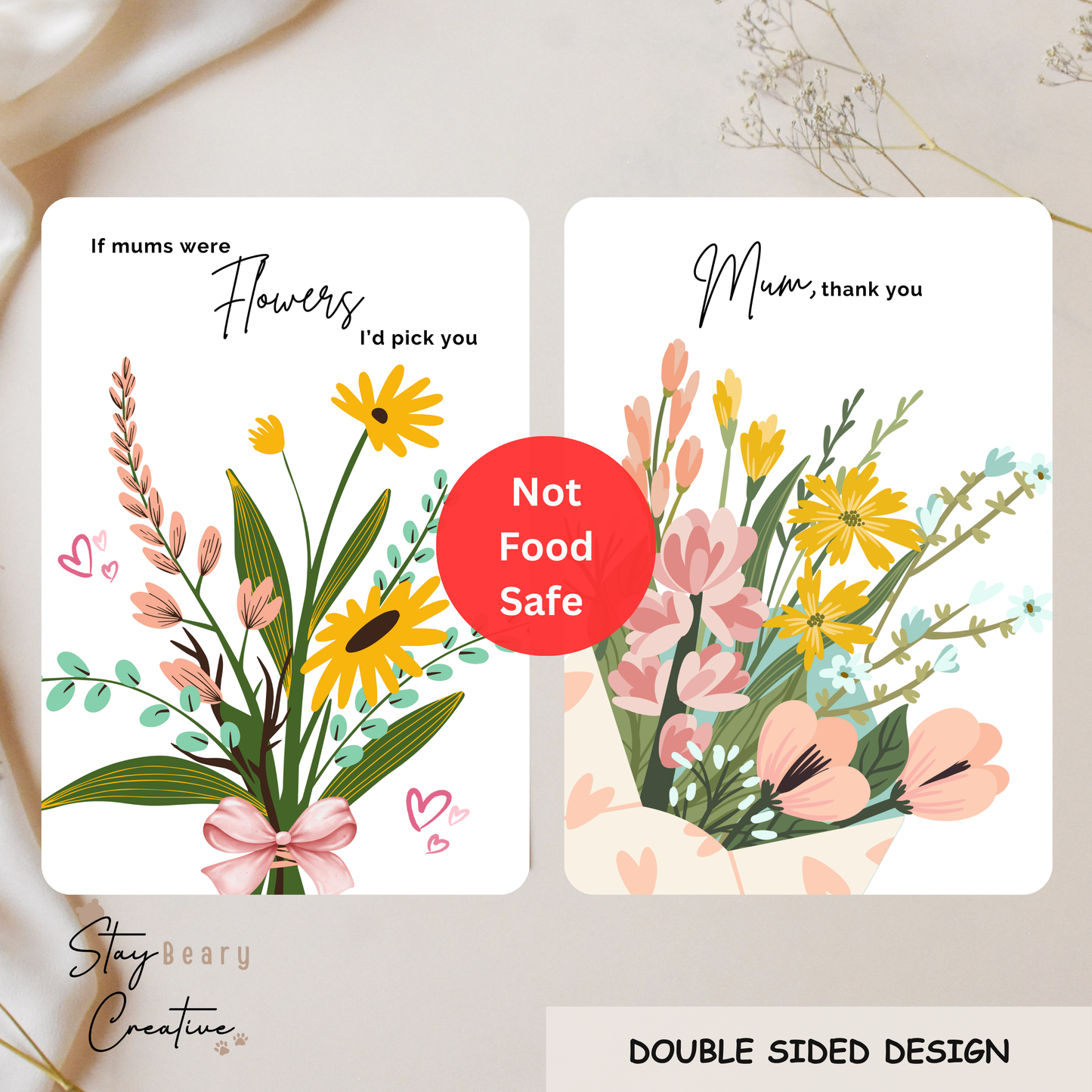 [NOT Food Safe] If Mums Were Flowers I'd Pick You & Mum Thank You - Double Sided Designs - Cookie Cards - 25 Pack
