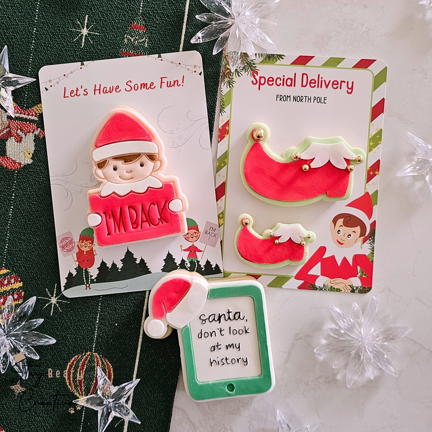 [Food Safe] Elf - Special Delivery From North Pole - Double Sided Designs - Vertical Cookie Cards - 25 Pack