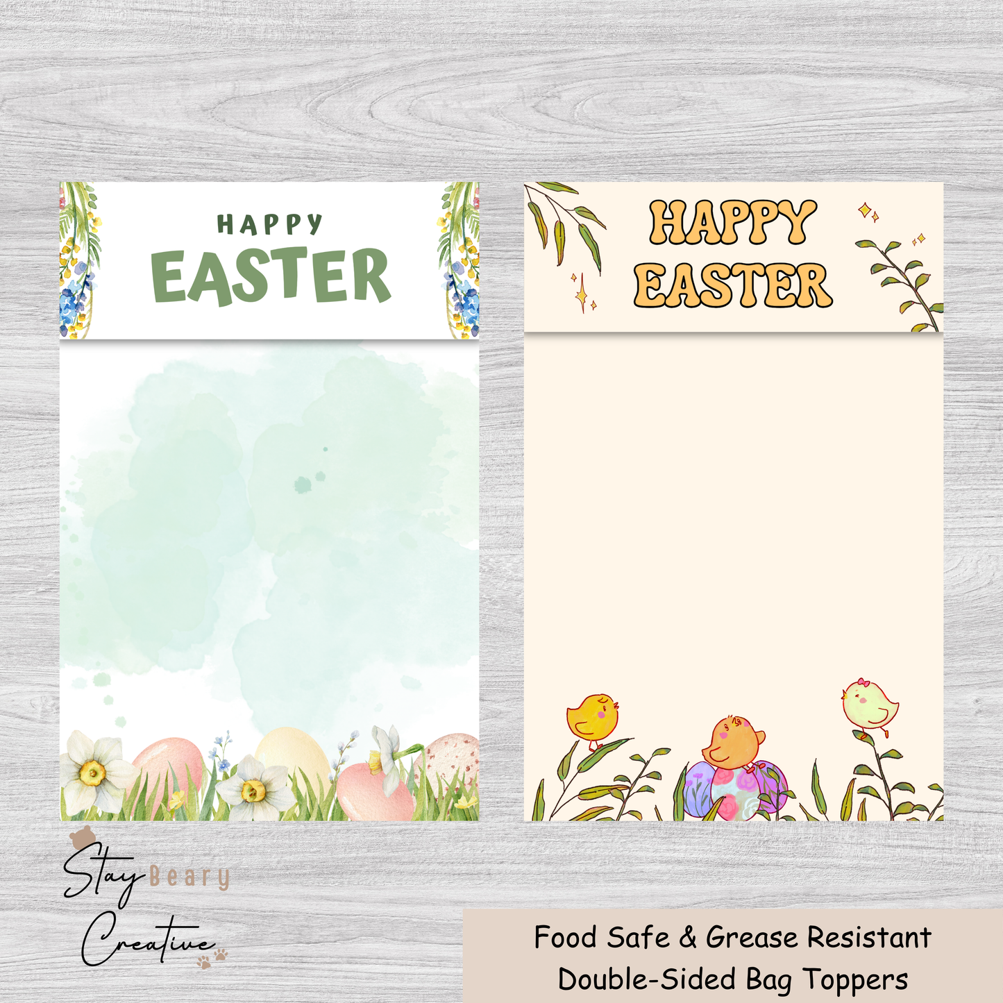 [Food Safe] Easter Eggs or Chicks - Double Sided Designs - Folded Bag Toppers - 25 Pack