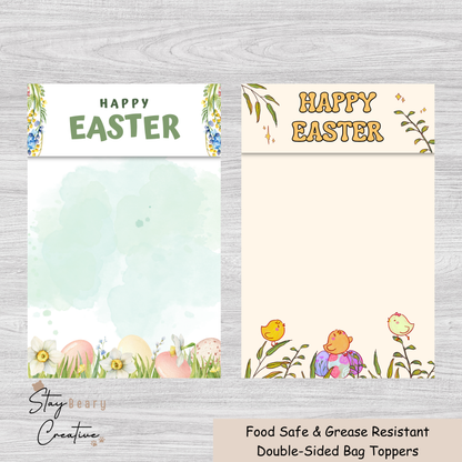 [Food Safe] Easter Eggs or Chicks - Double Sided Designs - Folded Bag Toppers - 25 Pack