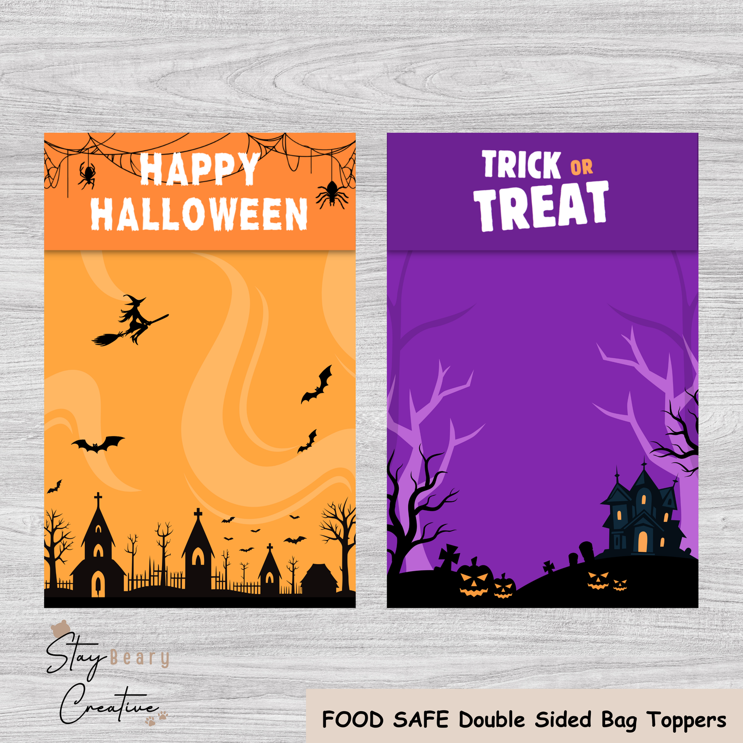 [Food Safe] Happy Halloween - Trick Or Treat - Double Sided Designs - Folded Bag Toppers - 25 Pack