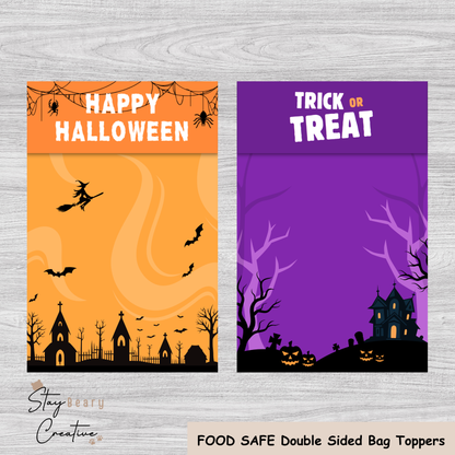 [Food Safe] Happy Halloween - Trick Or Treat - Double Sided Designs - Folded Bag Toppers - 25 Pack