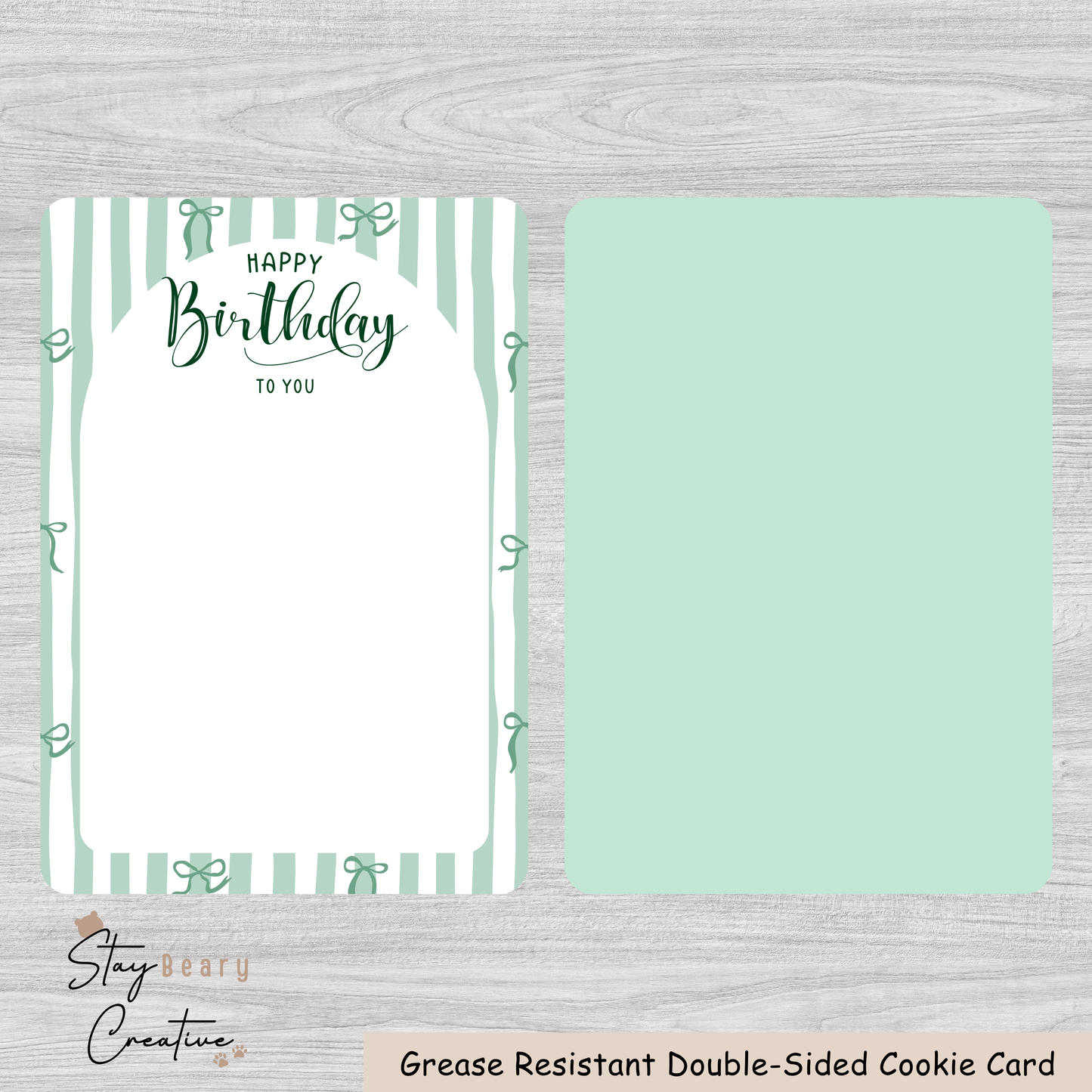 [Food Safe] Happy Birthday To You and Green Bows - Double Sided Designs - Vertical Cookie Cards - 25 Pack