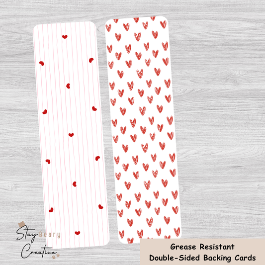 [Food Safe] Stripe Hearts and Red Hearts - Double Sided Designs - Backing Cards - 25 Pack