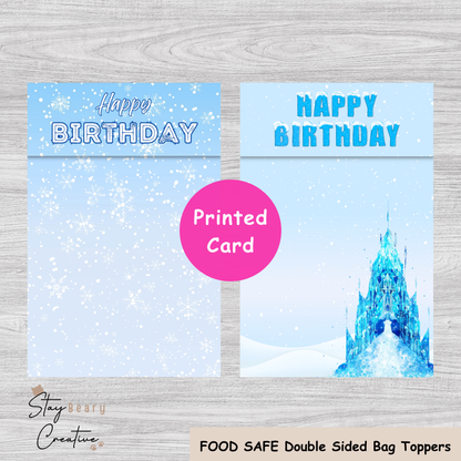 [Food Safe] Snow Birthday - Frozen Castle - Double Sided Designs - Folded Bag Toppers - 25 Pack