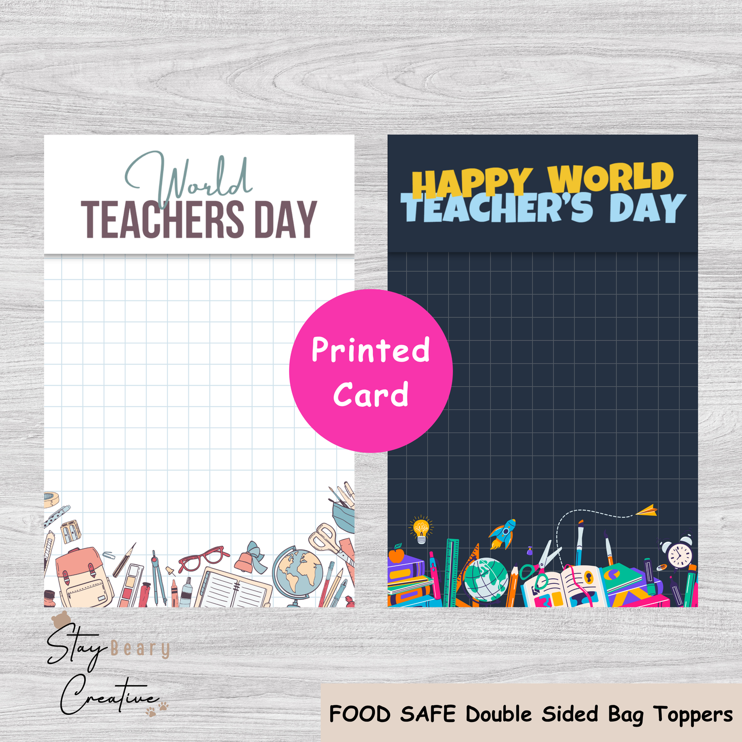 [Food Safe] Teachers - World Teachers Day - Double Sided Designs - Folded Bag Toppers - 25 Pack