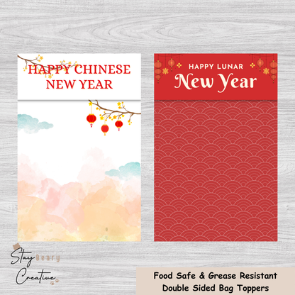 [Food Safe] Happy Chinese New Year - Double Sided Designs - Folded Bag Top pers - 25 Pack