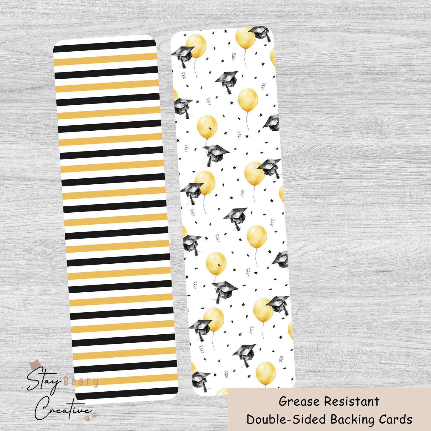 [Food Safe] Graduation Balloons and Stripes Pattern - Double Sided Designs - Long Backing Cards - 25 Pack