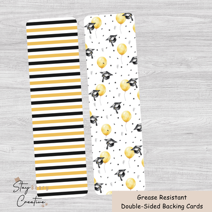 [Food Safe] Graduation Balloons and Stripes Pattern - Double Sided Designs - Long Backing Cards - 25 Pack