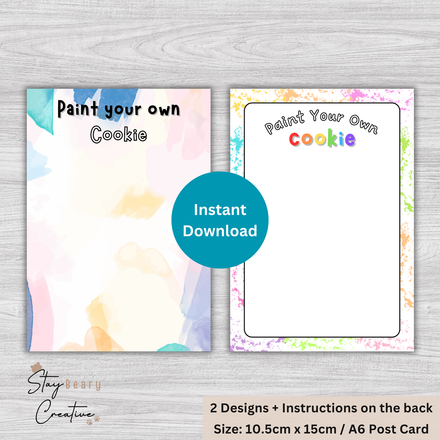 [DIGITAL] Paint Your Own - Double Sided Designs - Cookie Cards - 10.5cm x 15cm - A6/Post Card