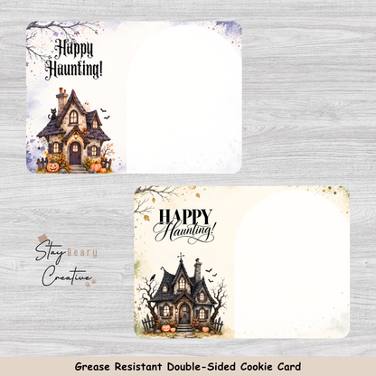 [Food Safe] Halloween Haunted House - Happy Haunting - Horizontal Cookie Cards - 25 Pack