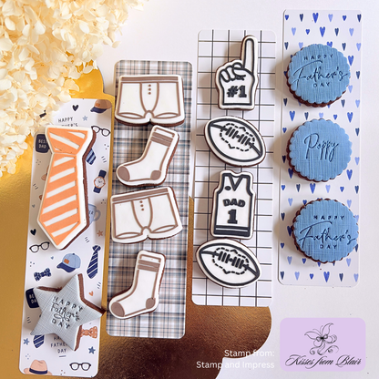 [Food Safe] Blue Hearts And Tartan Pattern - Long Backing Cards - 25 Pack